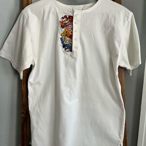 Disney White Winnie the Pooh and Friends Embroidered short sleeve top.